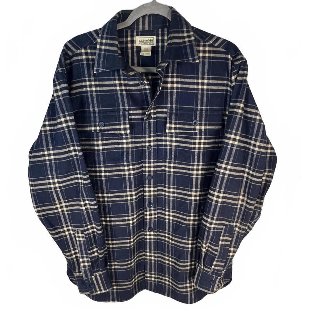 Vintage L.L. Bean Navy Plaid Flannel | Gorpcore Earth Tones | Size M REG